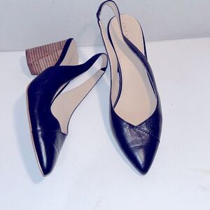 Cole Haan black leather 3” wooden heel slingback pumps